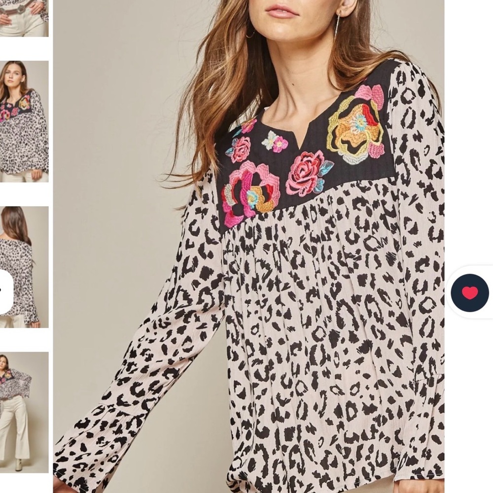 Savanna Jane Leopard and Floral Embroidered‎ Blouse L